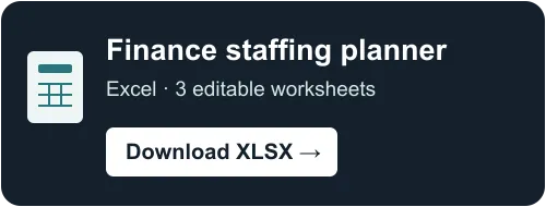 Download the free Excel finance staffing planner, with three editable worksheets.